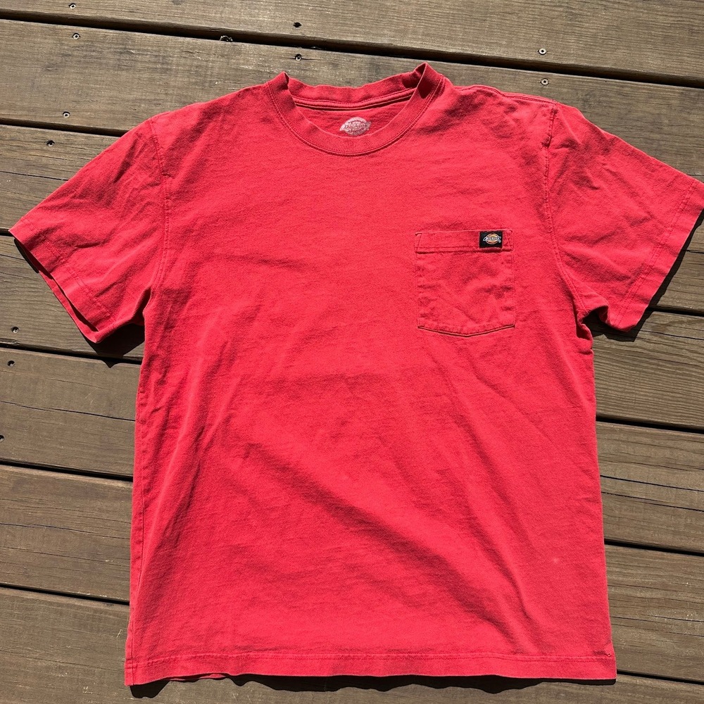 Dickies Mens Red Short Sleeve Pocket T-Shirt Size Large 100% Cotton Workwear